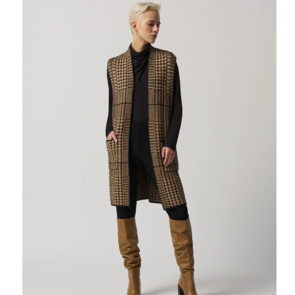 Joseph Ribkoff Houndstooth Long Cardigan Sweater Vest, XS